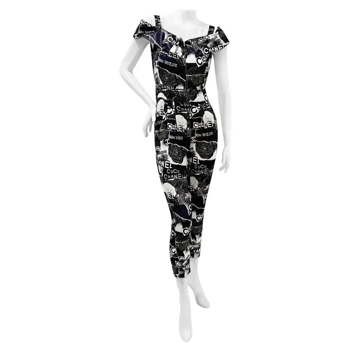 CHANEL CC LOGO CAMELLIA PRINTED JUMPSUIT