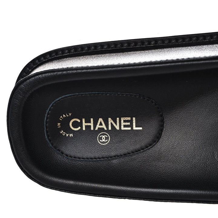 CHANEL LAMBSKIN CHA-NEL SANDLAS MULES