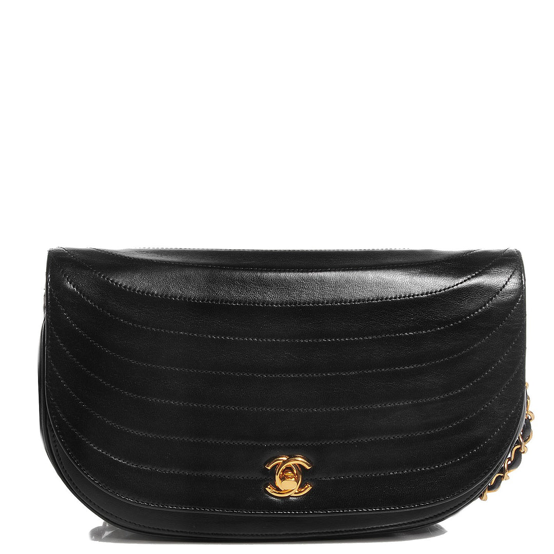 CHANEL LAMBSKIN LEATHER HALF MOON SHOULDER BAG
