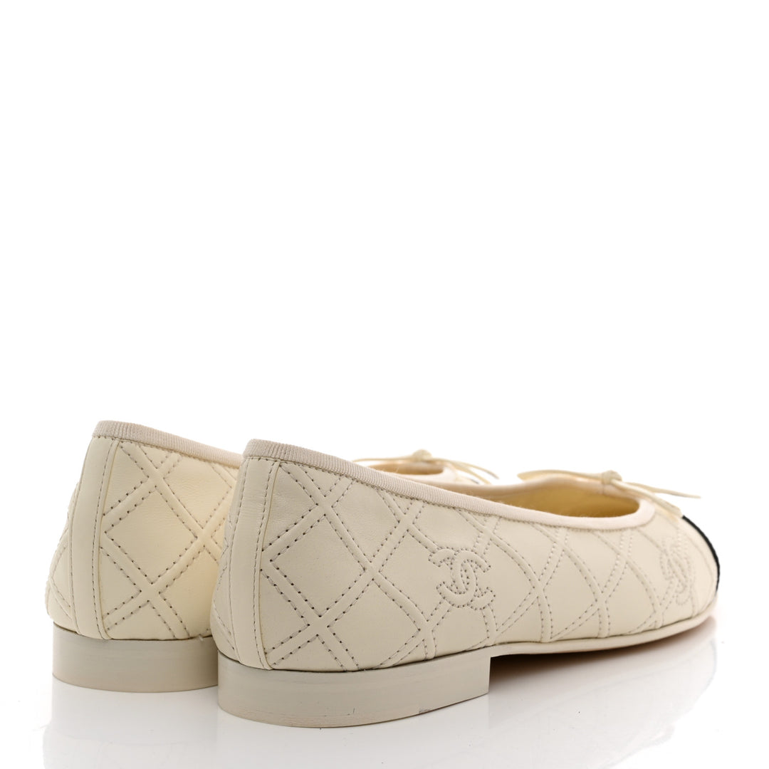 CHANEL LAMBSKIN &amp; PATENT DOUBLE STITCHED CC CAP TOE BALLERINA FLATS