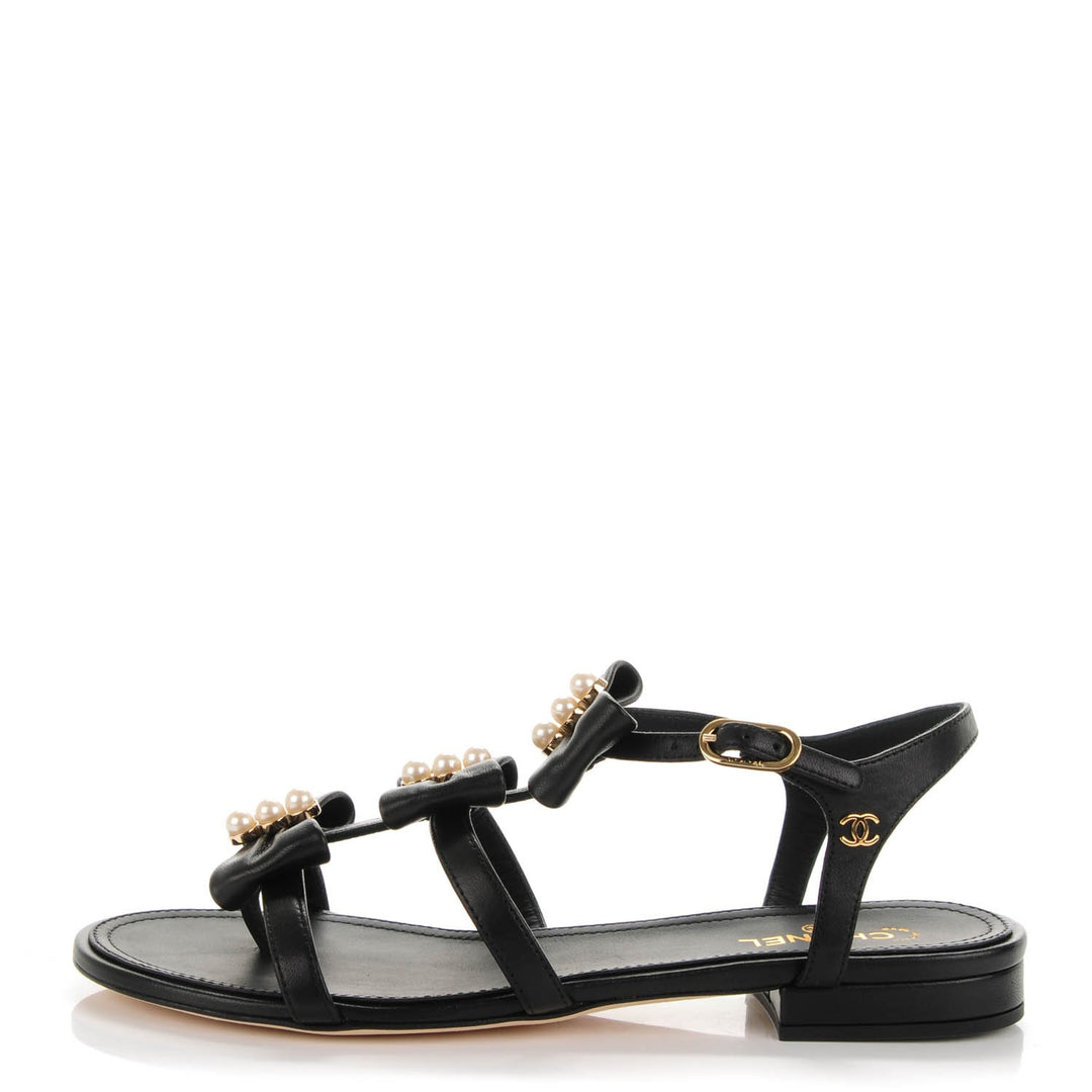 CHANEL CC PEARL BOW GLADIATOR SANDALS