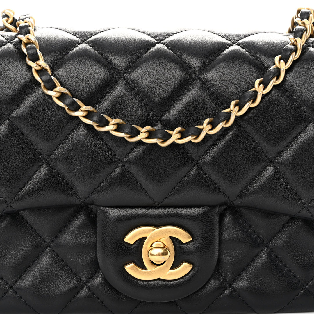 CHANEL LAMBSKIN LEATHER MINI PEARL CRUSH SQUARE FLAP BAG