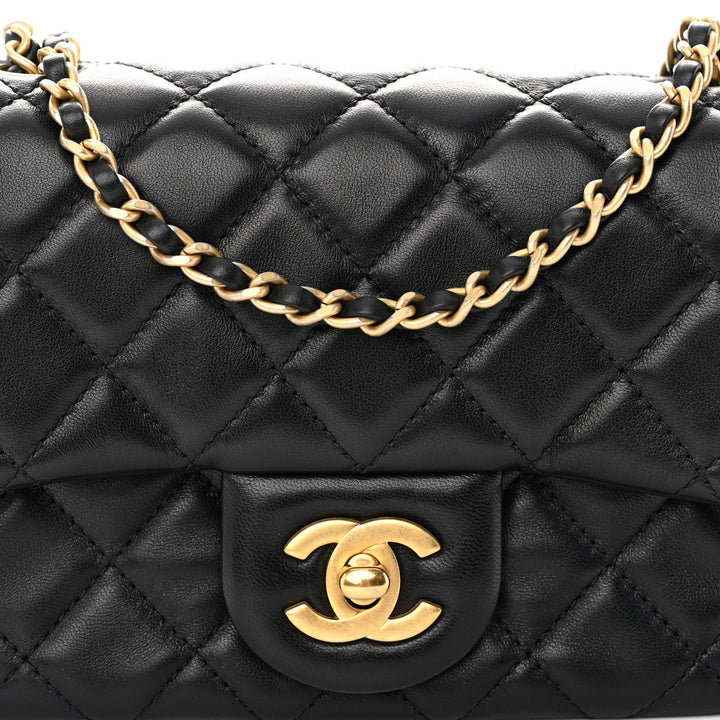 CHANEL LAMBSKIN LEATHER MINI PEARL CRUSH SQUARE FLAP BAG