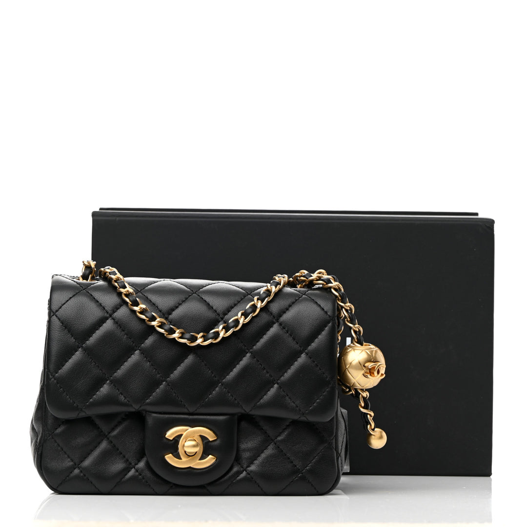 CHANEL LAMBSKIN LEATHER MINI PEARL CRUSH SQUARE FLAP BAG