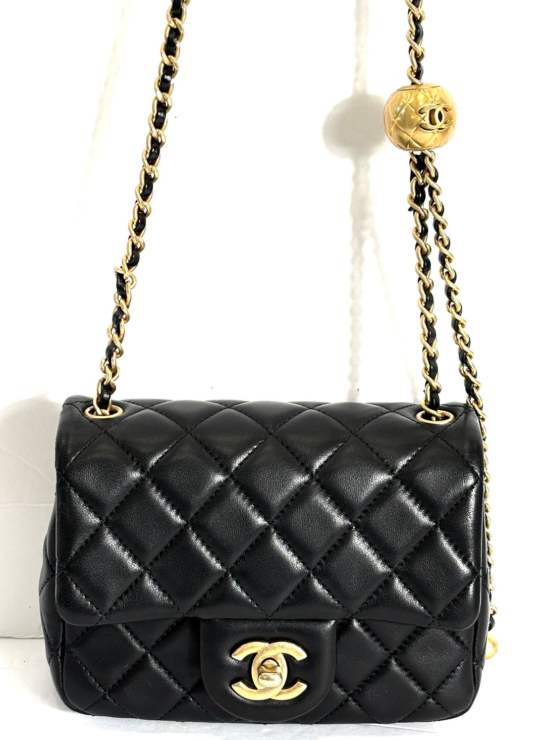 CHANEL LAMBSKIN LEATHER MINI PEARL CRUSH SQUARE FLAP BAG