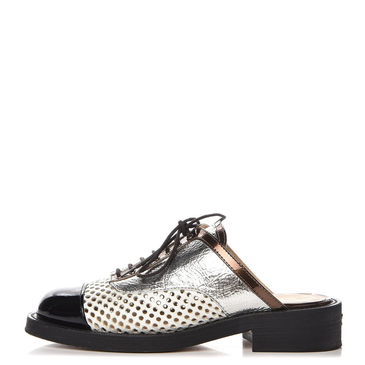 CHANEL PERFORATED LAMBSKIN LEATHER LACE-UP MULES