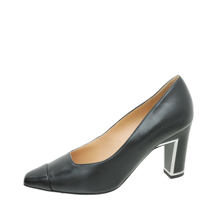 CHANEL CC CAP TOE BLOCK HEEL PUMPS
