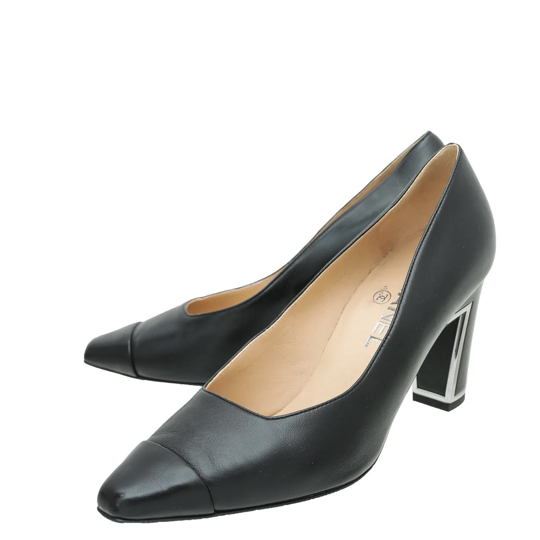 CHANEL CC CAP TOE BLOCK HEEL PUMPS