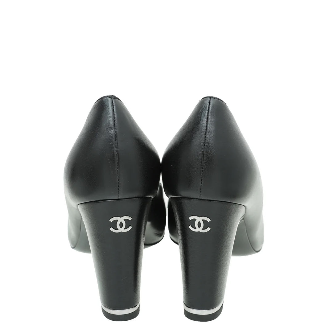 CHANEL CC CAP TOE BLOCK HEEL PUMPS