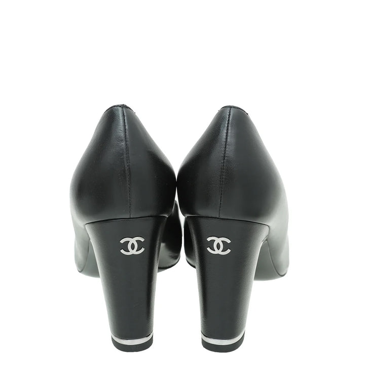 CHANEL CC CAP TOE BLOCK HEEL PUMPS