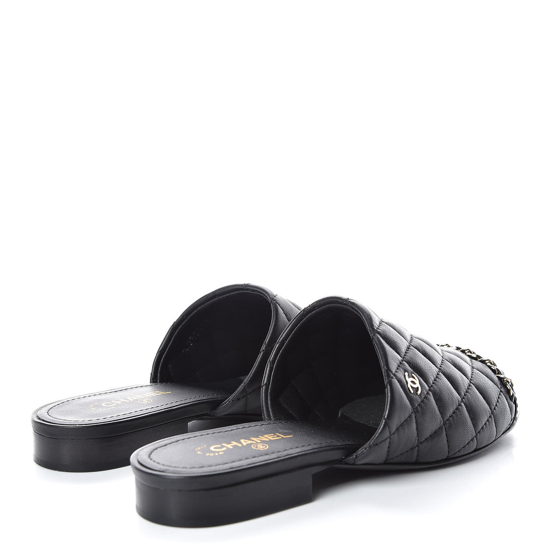 CHANEL LAMBSKIN QUILTED CHAIN MULES