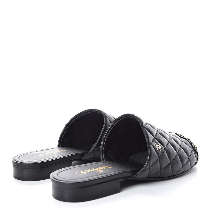 CHANEL LAMBSKIN QUILTED CHAIN MULES