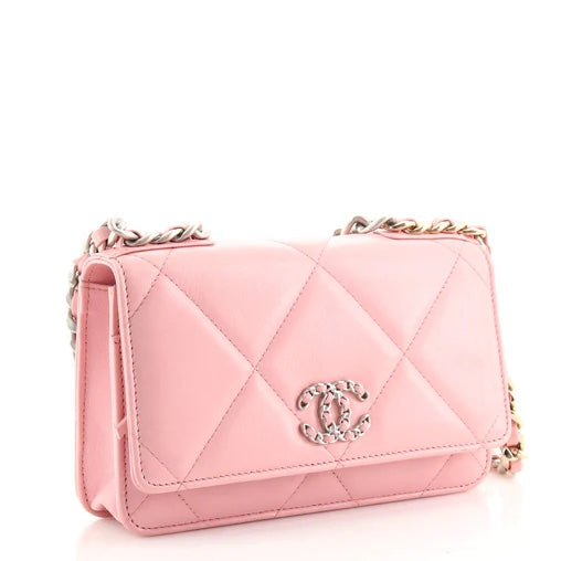Chanel 19 Wallet on Chain, Pink Lambskin Leather, Preowned in Box WA001