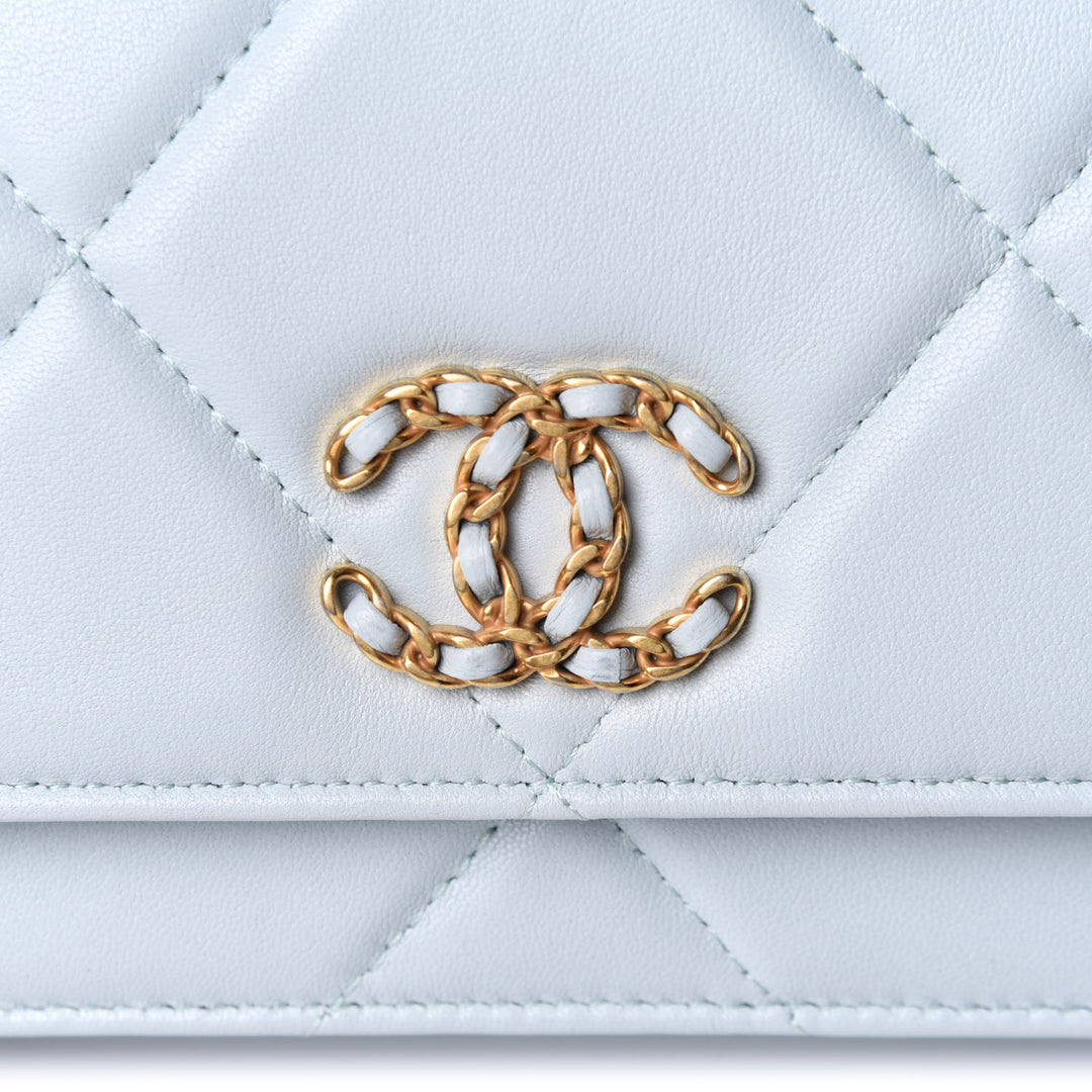 CHANEL QUILTED LAMBSKIN CHANEL 19 WALLET ON A CHAIN
