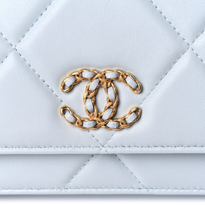 CHANEL QUILTED LAMBSKIN CHANEL 19 WALLET ON A CHAIN