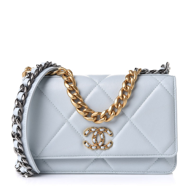 CHANEL QUILTED LAMBSKIN CHANEL 19 WALLET ON A CHAIN