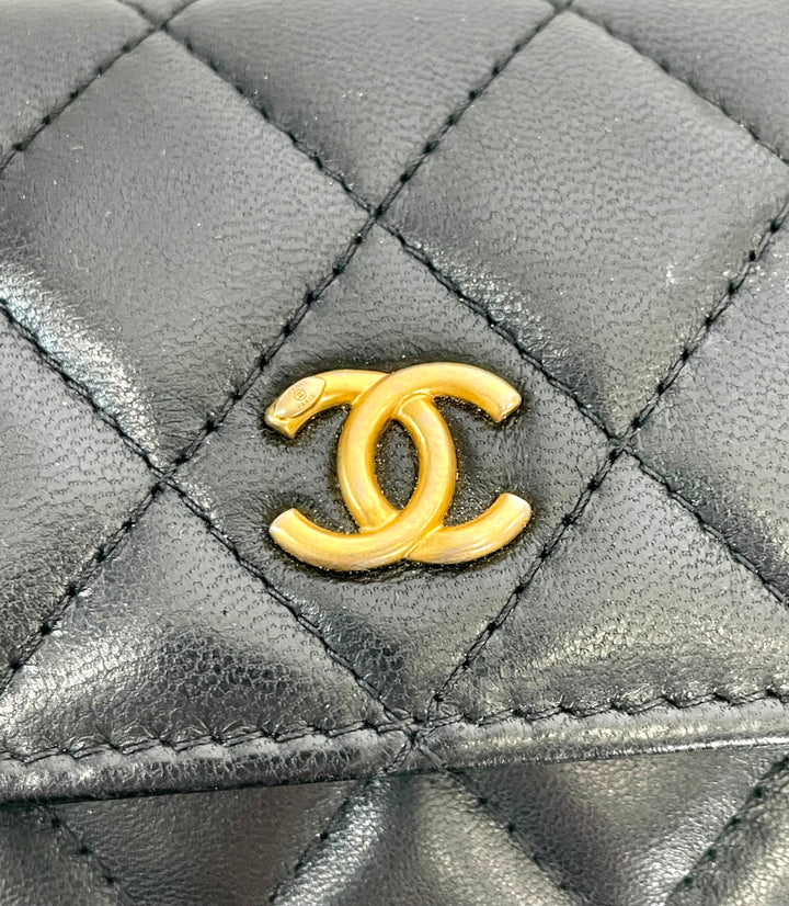 CHANEL LAMBSKIN QUILTED PEARL CRUSH MINI CLUTCH WITH CHAIN