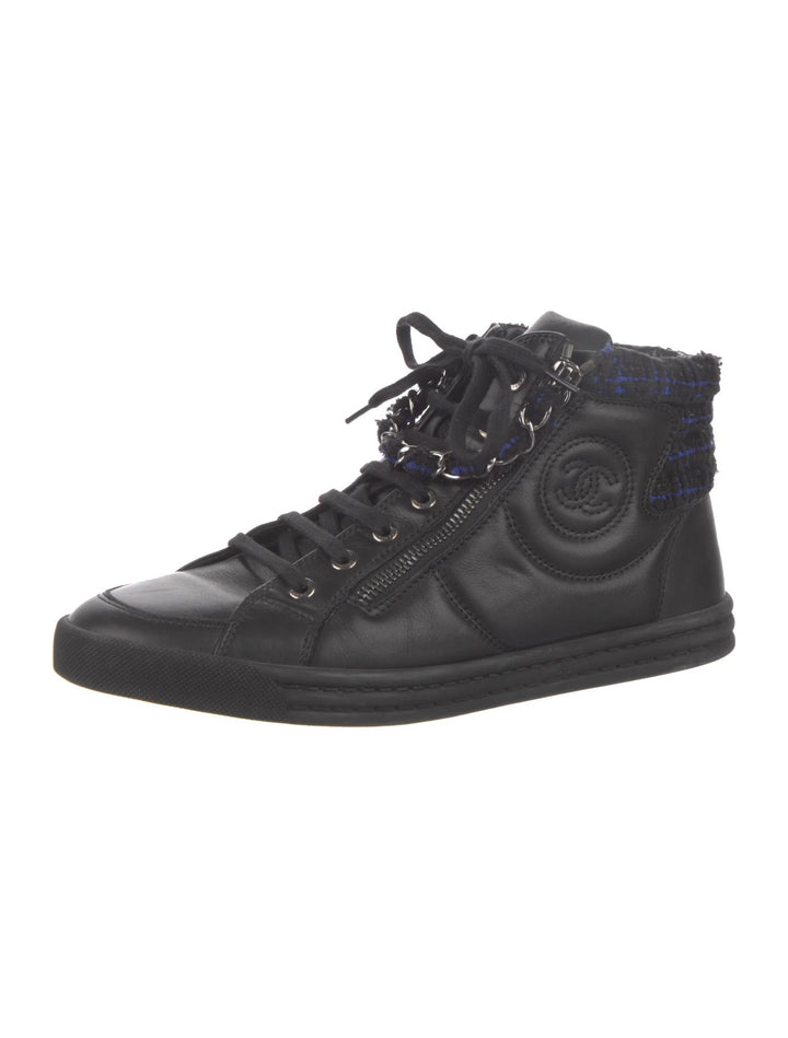 CHANEL LAMBSKIN LEATHER TWEED ZIPPED HI-TOP SNEAKERS