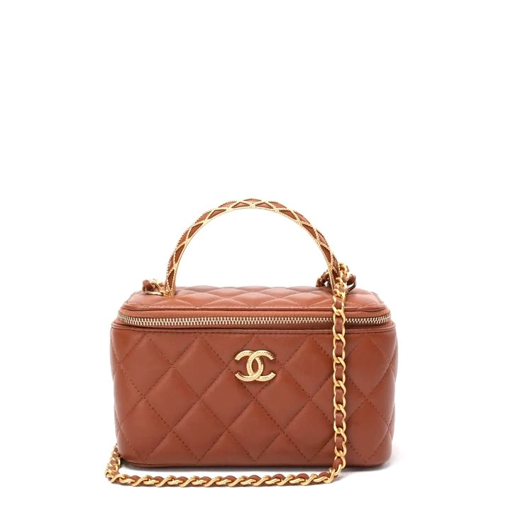 CHANEL LAMBSKIN QUILTED SMALL TOP-HANDLE CHAIN VANITY BAG