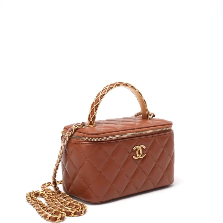 CHANEL LAMBSKIN QUILTED SMALL TOP-HANDLE CHAIN VANITY BAG