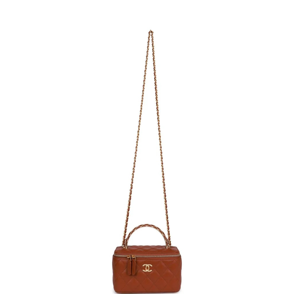 CHANEL LAMBSKIN QUILTED SMALL TOP-HANDLE CHAIN VANITY BAG
