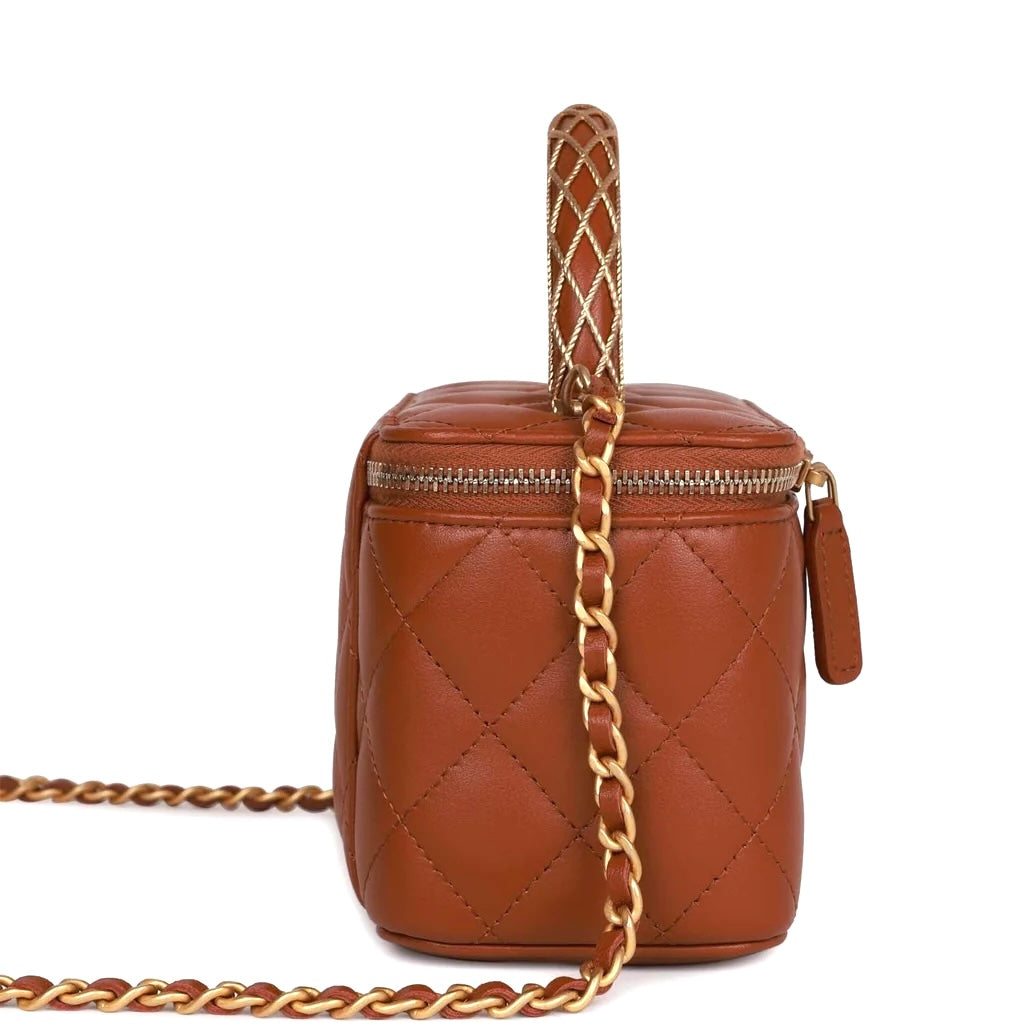 CHANEL LAMBSKIN QUILTED SMALL TOP-HANDLE CHAIN VANITY BAG