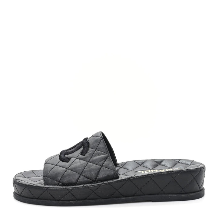 CHANEL QUILTED LAMBSKIN LEATHER CC LOGO MULES