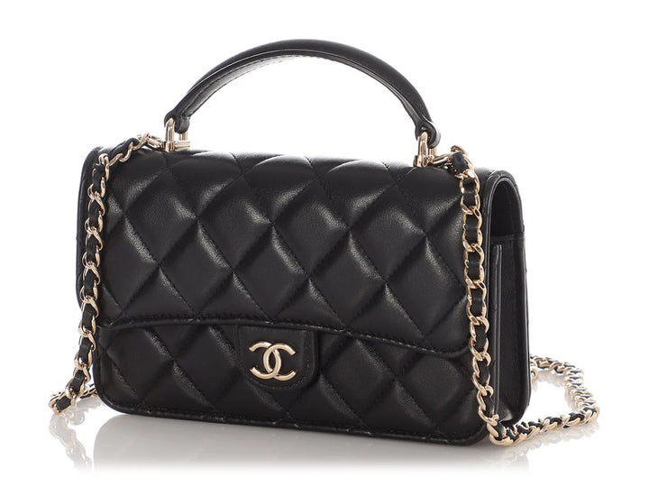 CHANEL LAMBSKIN QUILTED MINI TOP HANDLE FLAP BAG