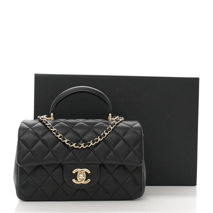 CHANEL LAMBSKIN QUILTED MINI TOP HANDLE FLAP BAG