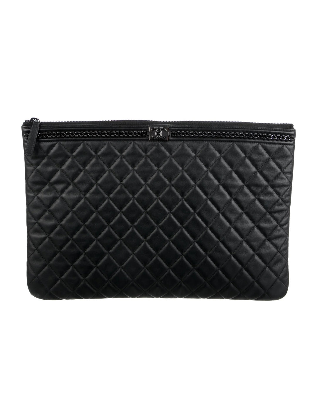 CHANEL LARGE QUILTED LAMBSKIN JACKET BOY O CLUTCH BAG