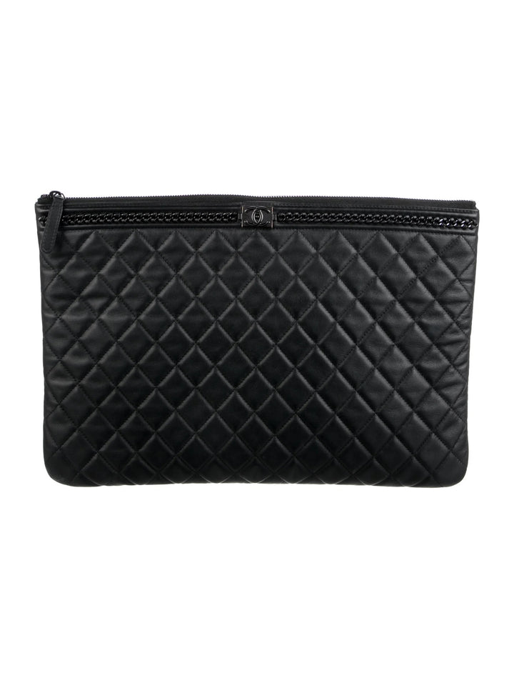 CHANEL LARGE QUILTED LAMBSKIN JACKET BOY O CLUTCH BAG