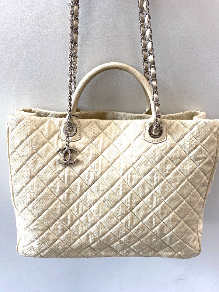 CHANEL SHIVA LEATHER SNAKESKIN LARGE TOTE BAG