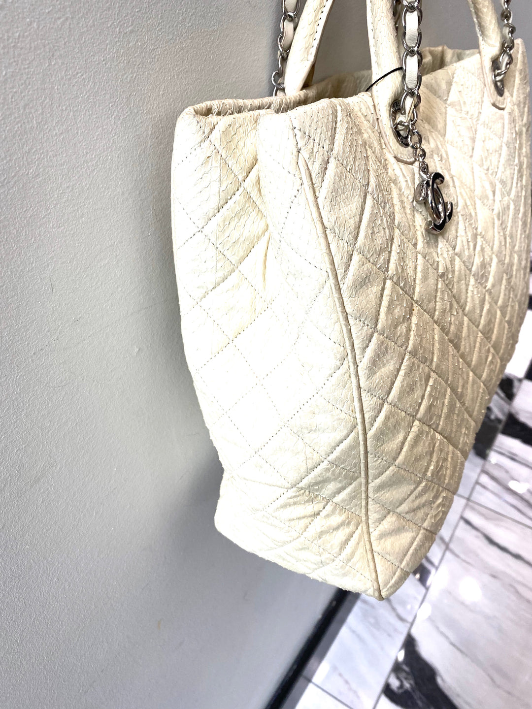 CHANEL SHIVA LEATHER SNAKESKIN LARGE TOTE BAG