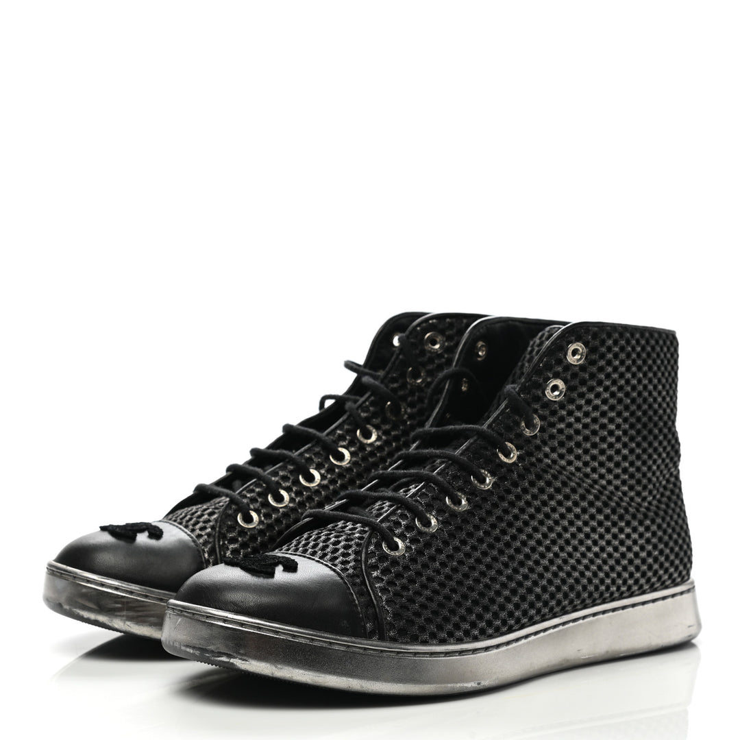 CHANEL CC METALLIC MESH LAMBSKIN HIGH-TOP SNEAKERS