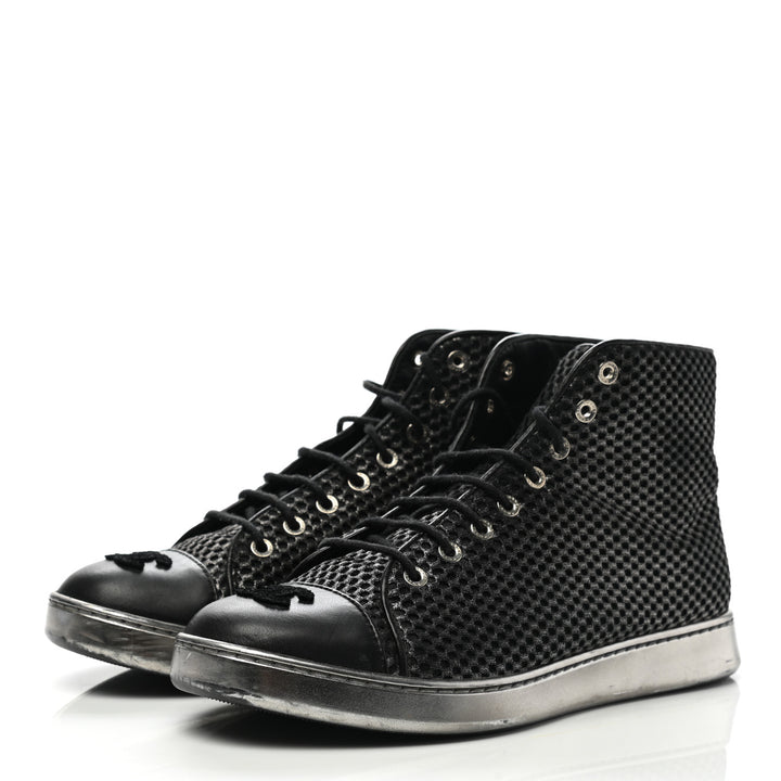 CHANEL CC METALLIC MESH LAMBSKIN HIGH-TOP SNEAKERS