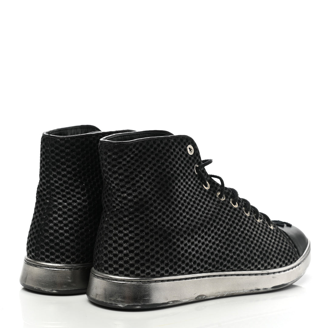 CHANEL CC METALLIC MESH LAMBSKIN HIGH-TOP SNEAKERS