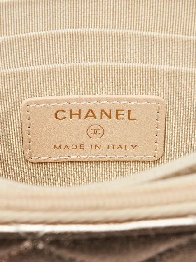 CHANEL METALLIC GOLD QUILTED CAVIAR WALLET ON A CHAIN-HS