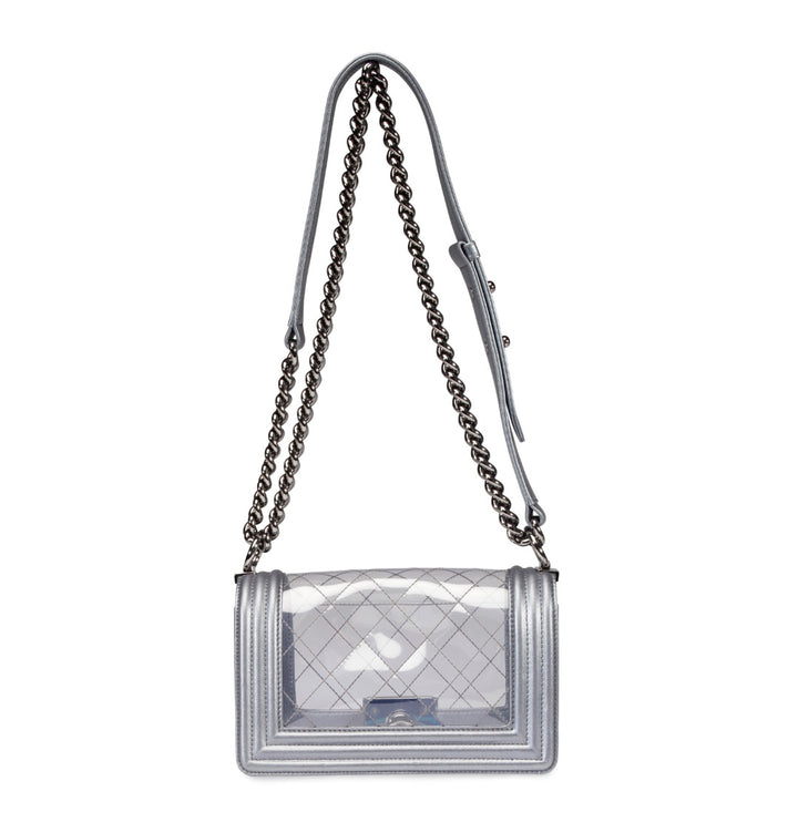 CHANEL METALLIC LAMBSKIN PVC QUILTED SMALL BOY BAG