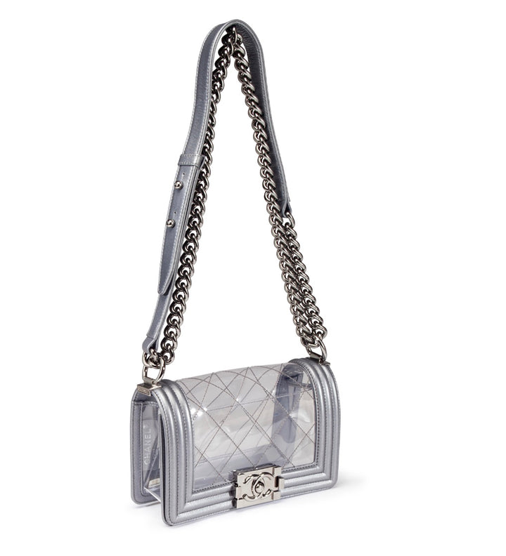 CHANEL METALLIC LAMBSKIN PVC QUILTED SMALL BOY BAG
