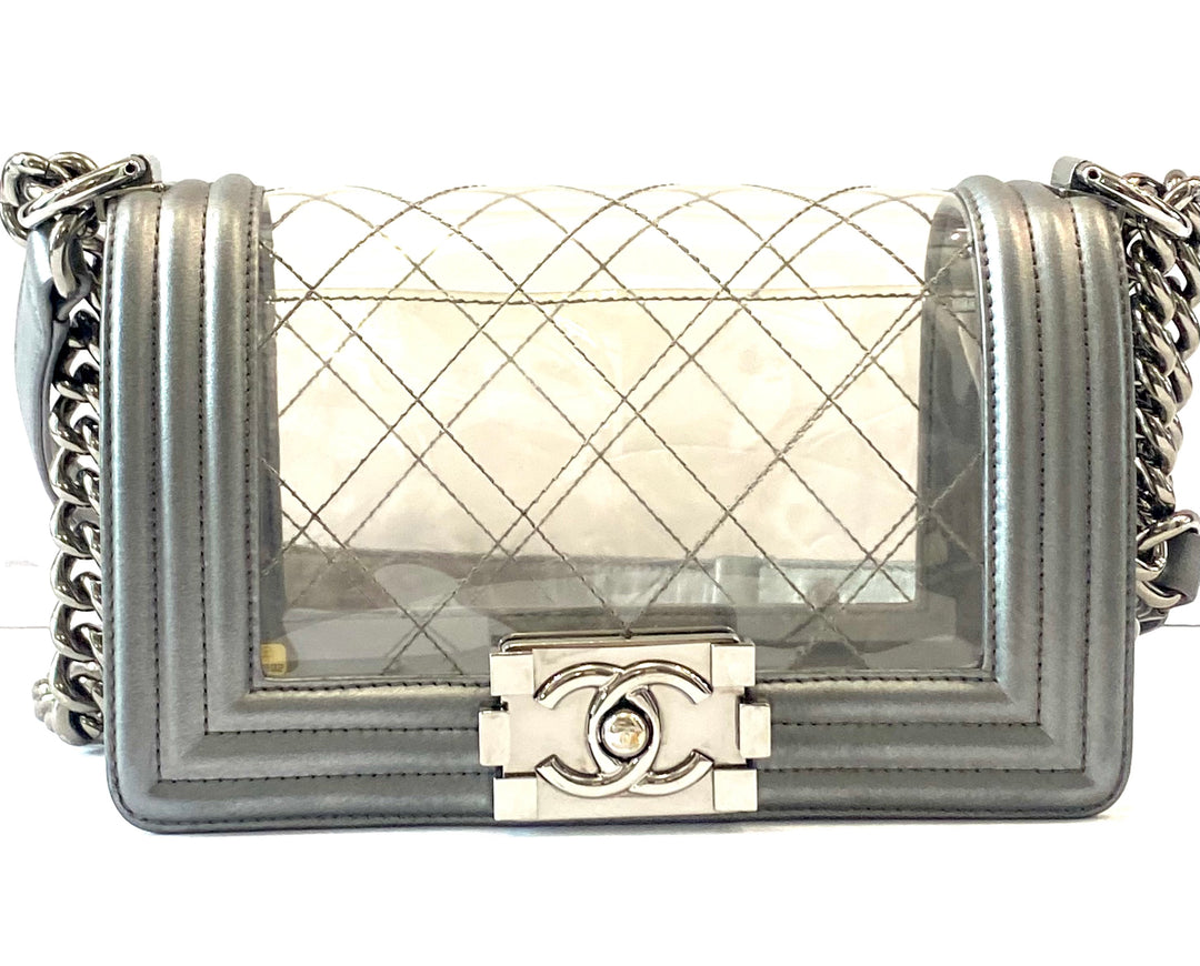 CHANEL METALLIC LAMBSKIN PVC QUILTED SMALL BOY BAG