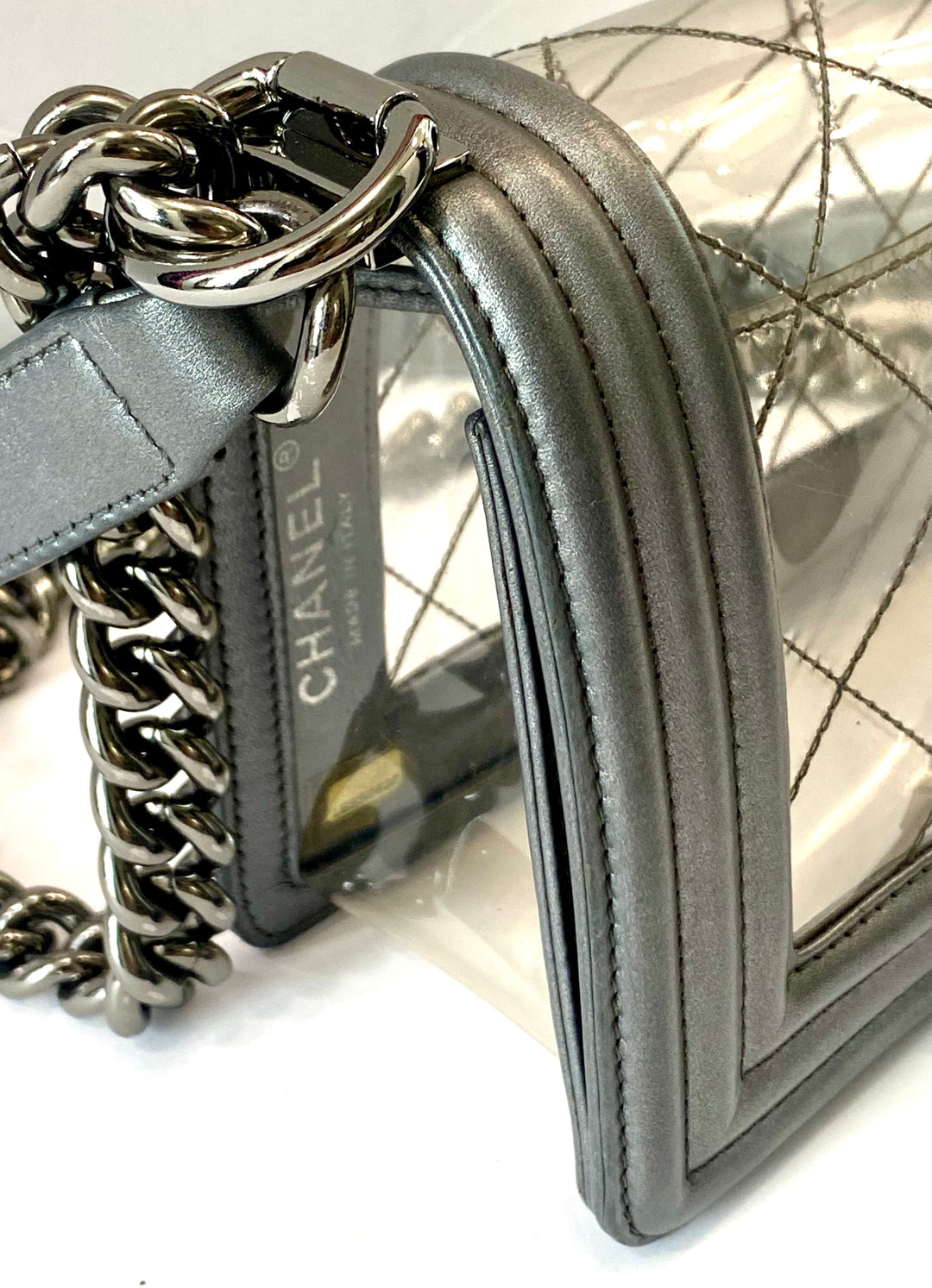 CHANEL METALLIC LAMBSKIN PVC QUILTED SMALL BOY BAG