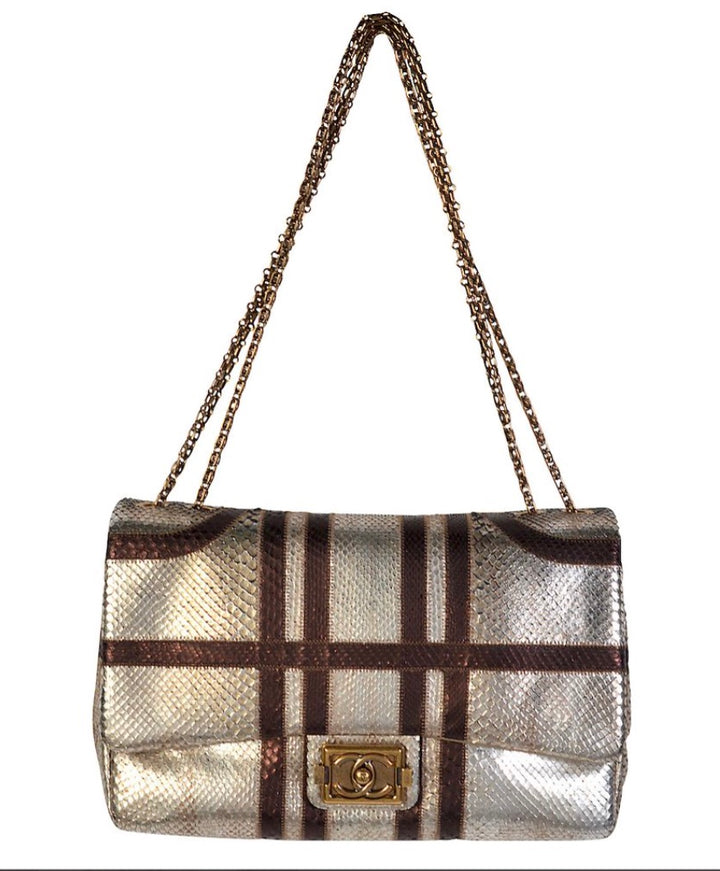 CHANEL PARIS-BOMBAY METALLIC PYTHON LARGE CLASSIC SINGLE FLAP BAG