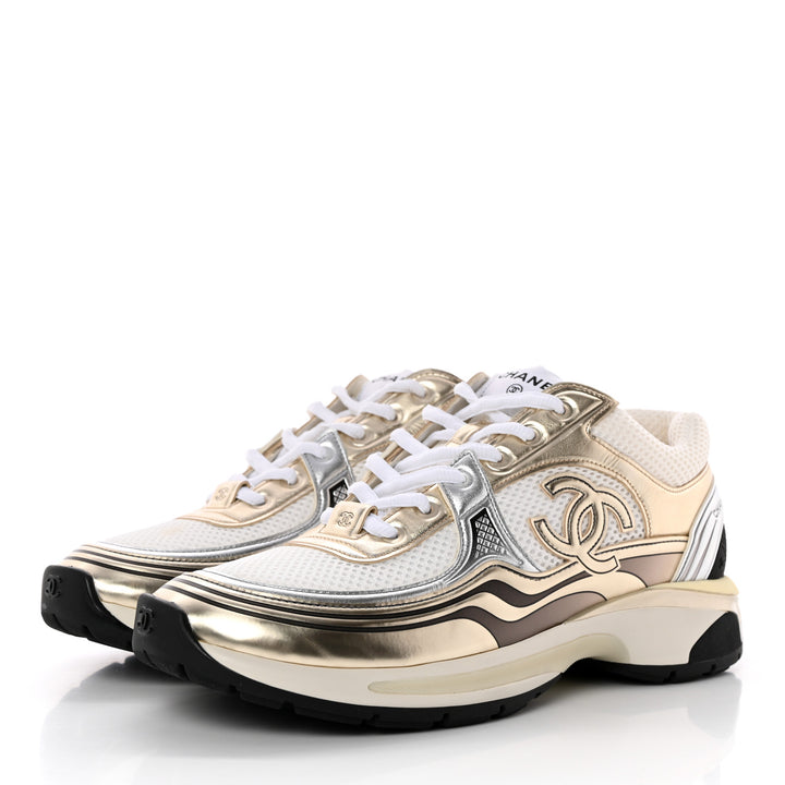 シャネル★ CHANEL MIXED FABRIC METALLIC LAMINATED CALFSKIN CC SNEAKERS