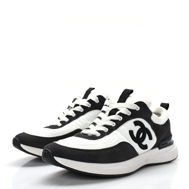 CHANEL CC CALFSKIN SUEDE &amp; NYLON SNEAKERS