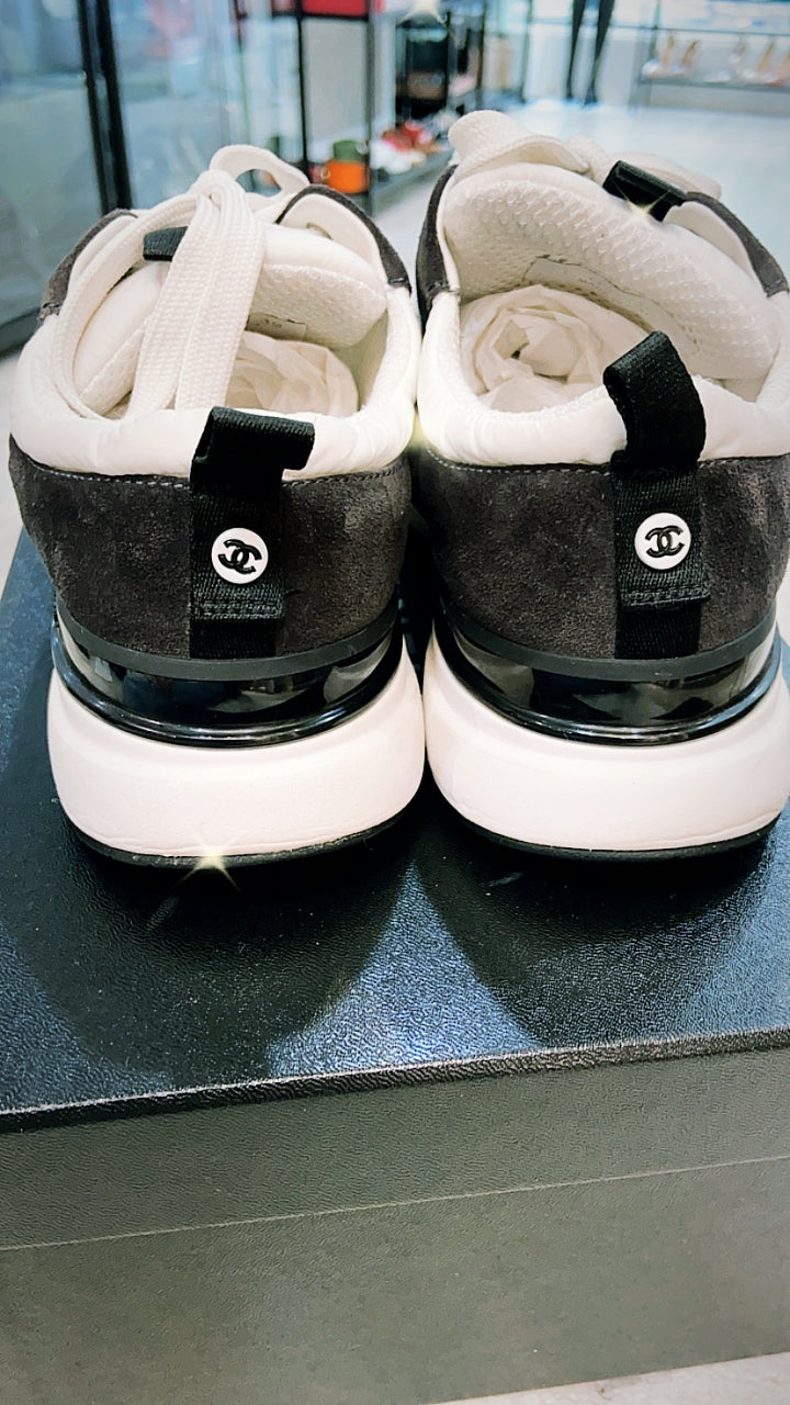 CHANEL CC CALFSKIN SUEDE &amp; NYLON SNEAKERS