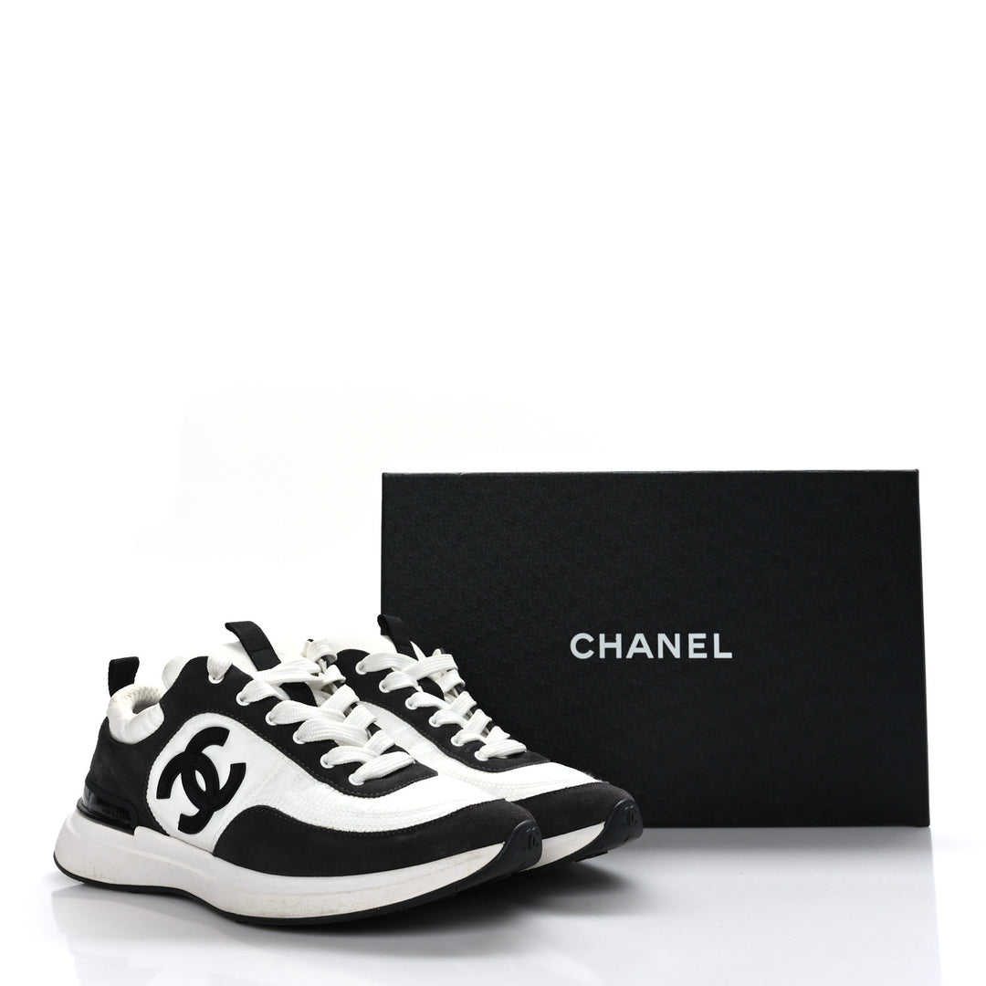 CHANEL CC CALFSKIN SUEDE &amp; NYLON SNEAKERS