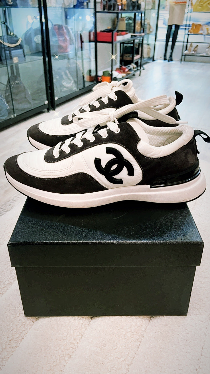 CHANEL CC CALFSKIN SUEDE &amp; NYLON SNEAKERS