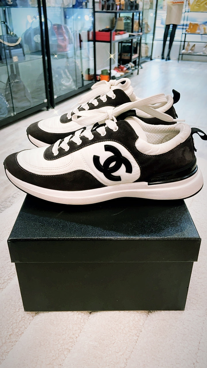 CHANEL CC CALFSKIN SUEDE &amp; NYLON SNEAKERS