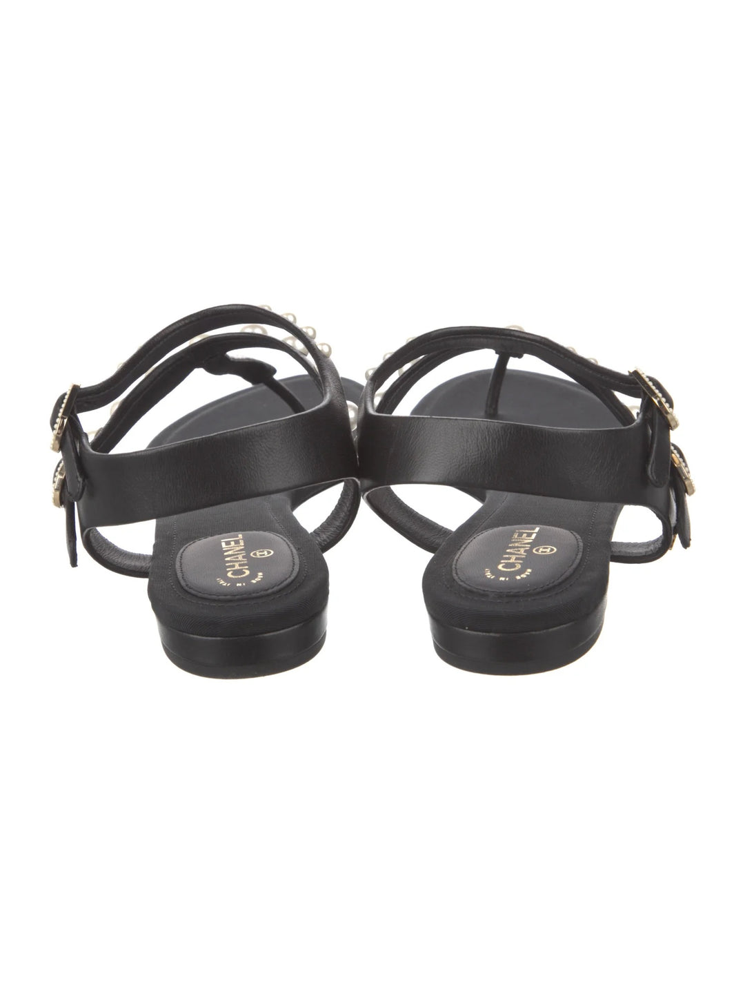 CHANEL PEARL EMBELLISHED THONG FLAT SANDALS