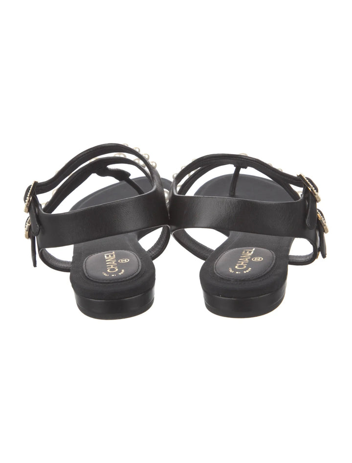 CHANEL PEARL EMBELLISHED THONG FLAT SANDALS